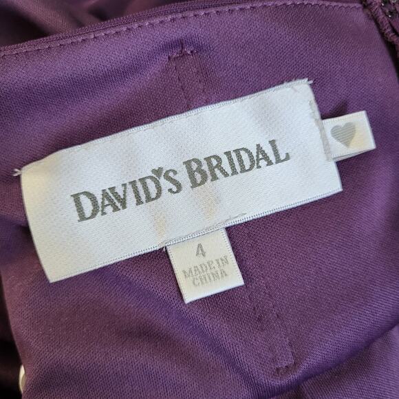 Davids Bridal Dress Womens 4 Style F15607 Purple Asymmetrical Sheer Short Party - Picture 3 of 13